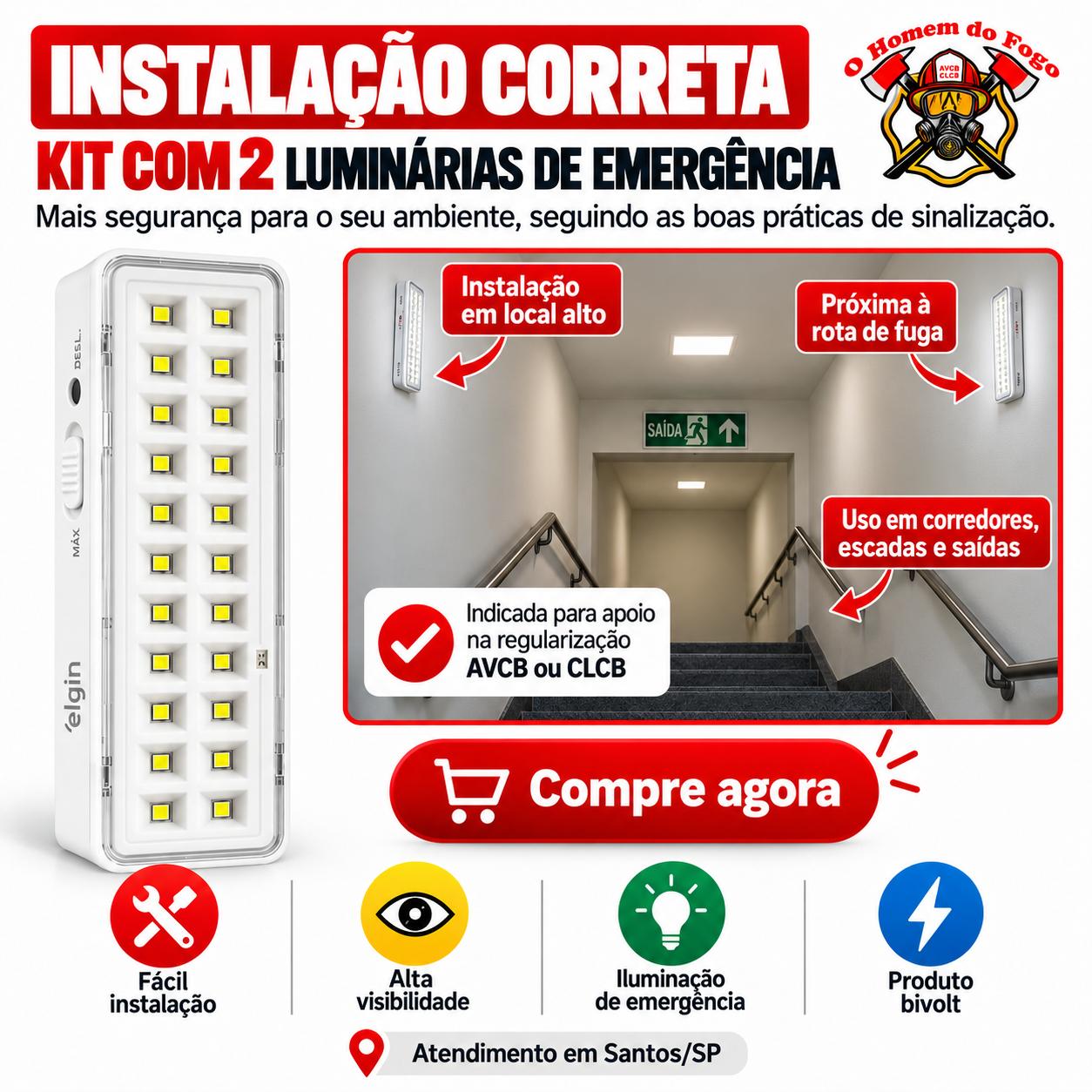 ILUMINAÇÃO DE EMÊRGENCIA AVCB - CLCB EM SANTOS